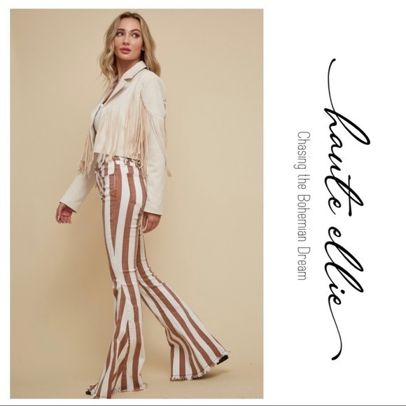 BOHO BABE BOLD-Striped Denim Flare Jeans - Picture 10 of 12